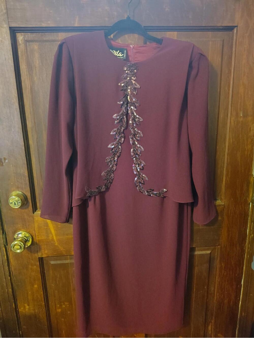 Ursula Of Switzerland Burgundy Sequin Beaded Dress Size 8